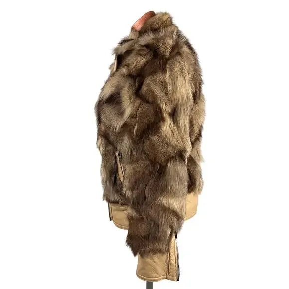Y2K Fox Fur & Lambskin Leather Moto Jacket Reversible S